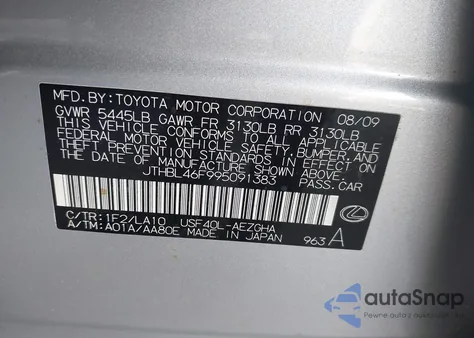 2009 Lexus Ls 460 z USA, uszkodzony, nr VIN JTHBL46F995091383